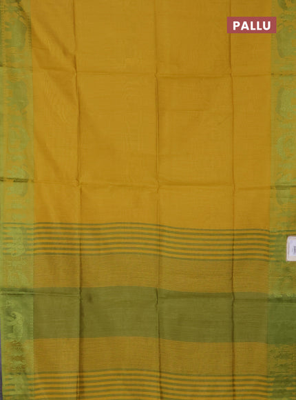 Semi dupion saree mustard yellow and light green with allover thread weaves and thread woven border