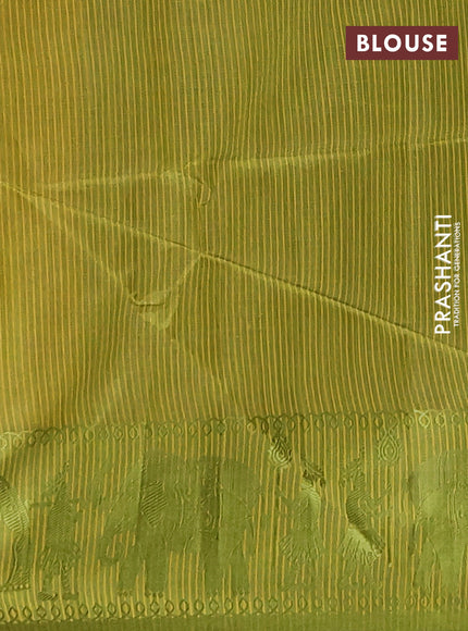 Semi dupion saree mustard yellow and light green with allover thread weaves and thread woven border