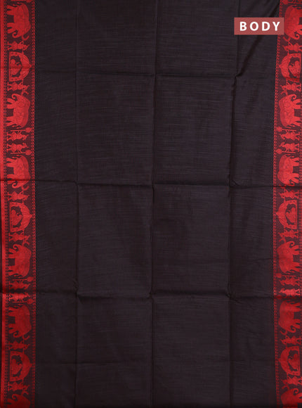 Semi dupion saree black and red with allover thread weaves and thread woven border