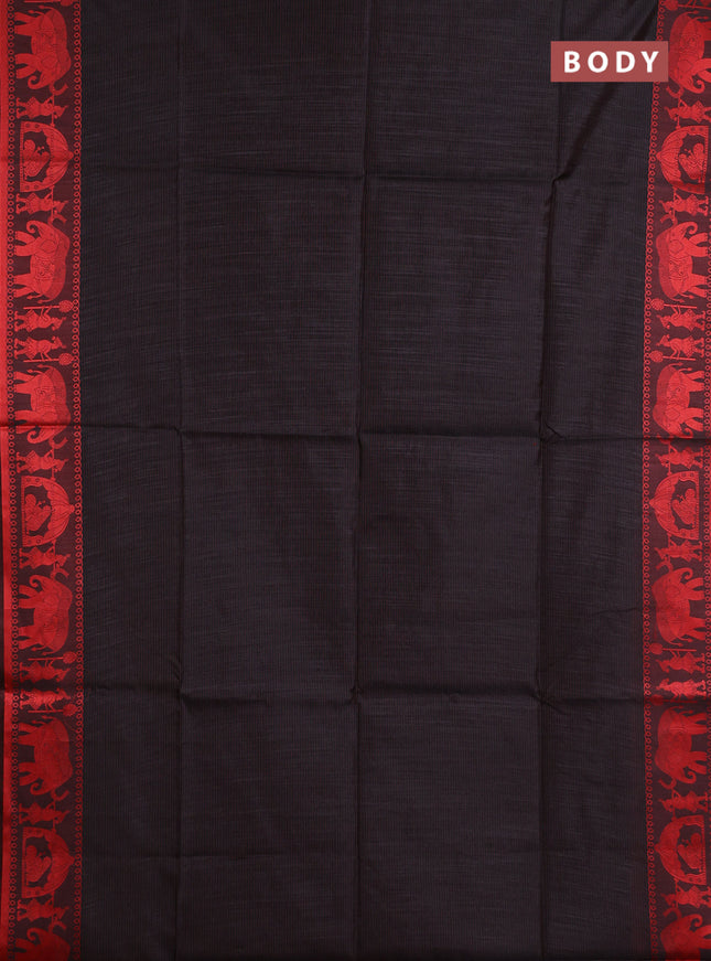 Semi dupion saree black and red with allover thread weaves and thread woven border