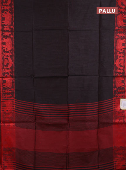 Semi dupion saree black and red with allover thread weaves and thread woven border