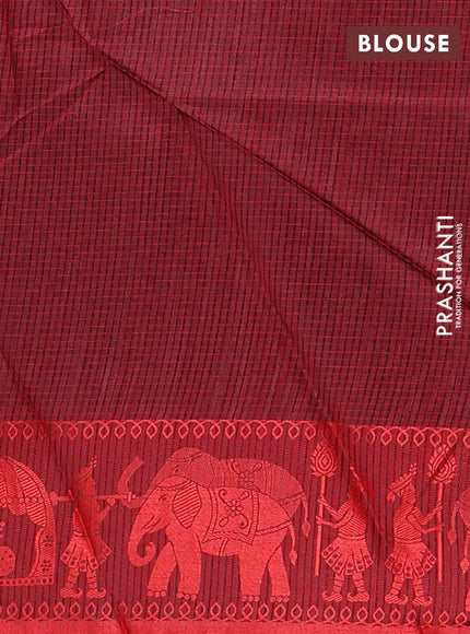 Semi dupion saree black and red with allover thread weaves and thread woven border