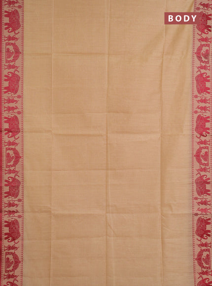 Semi dupion saree beige and maroon with allover thread weaves and thread woven border