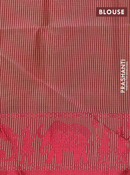 Semi dupion saree beige and maroon with allover thread weaves and thread woven border