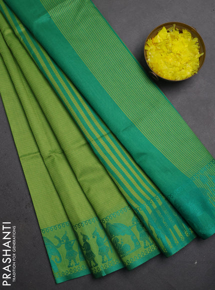 Semi dupion saree light green and green with allover thread weaves and thread woven border