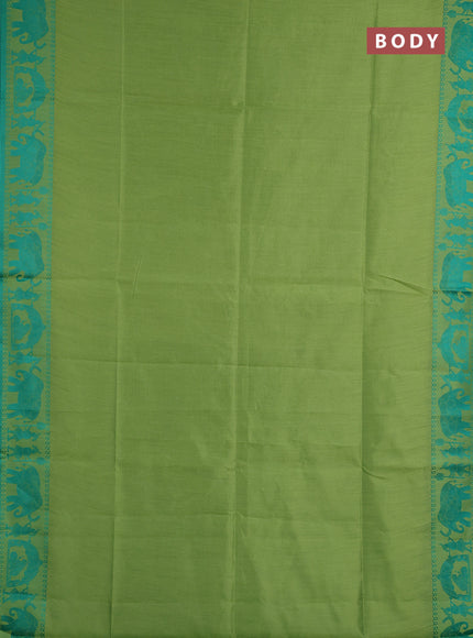 Semi dupion saree light green and green with allover thread weaves and thread woven border