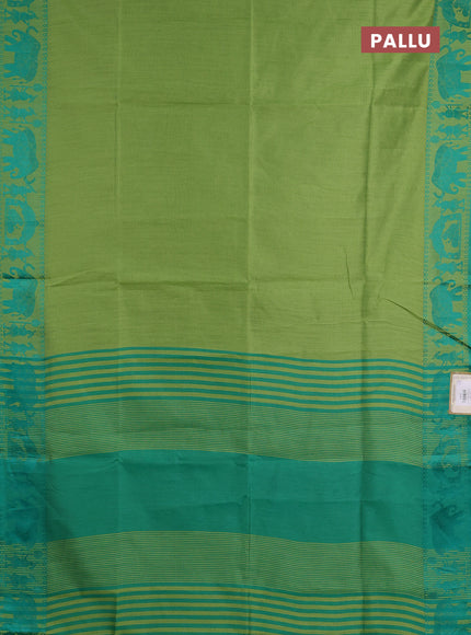 Semi dupion saree light green and green with allover thread weaves and thread woven border