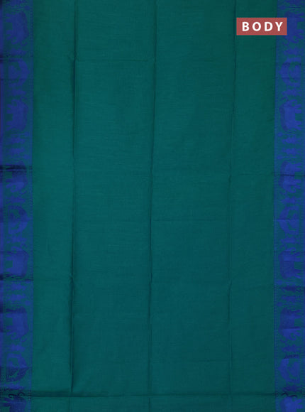 Semi dupion saree real green and blue with allover thread weaves and thread woven border
