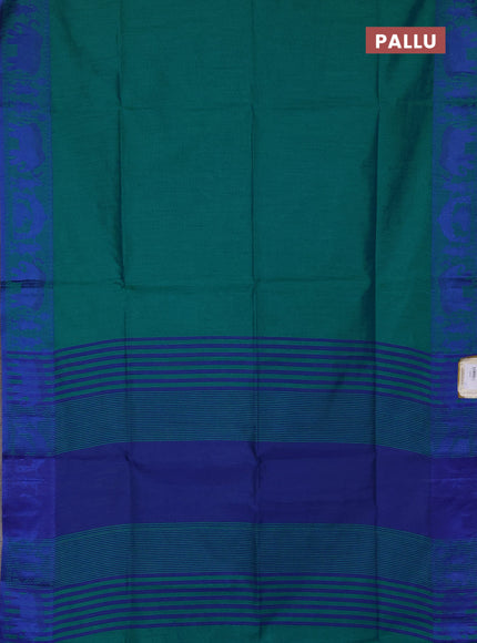 Semi dupion saree real green and blue with allover thread weaves and thread woven border