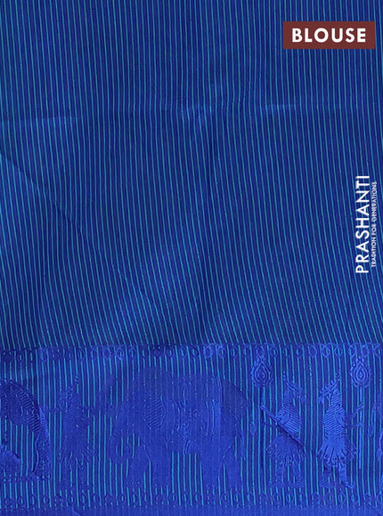 Semi dupion saree real green and blue with allover thread weaves and thread woven border