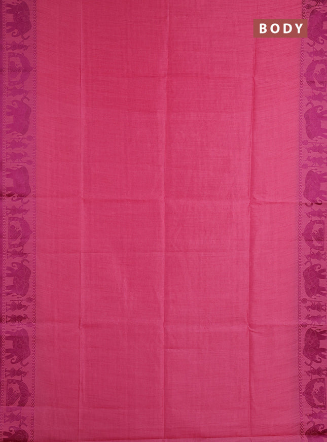 Semi dupion saree pink and magenta pink with allover thread weaves and thread woven border