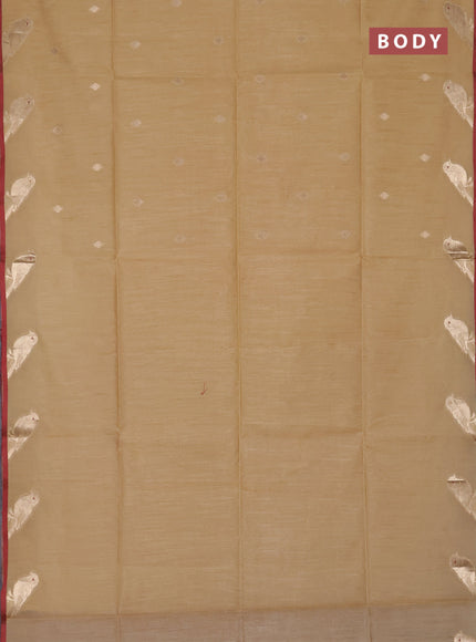 Semi dupion saree beige and maroon with allover thread & zari woven buttas and zari woven butta border