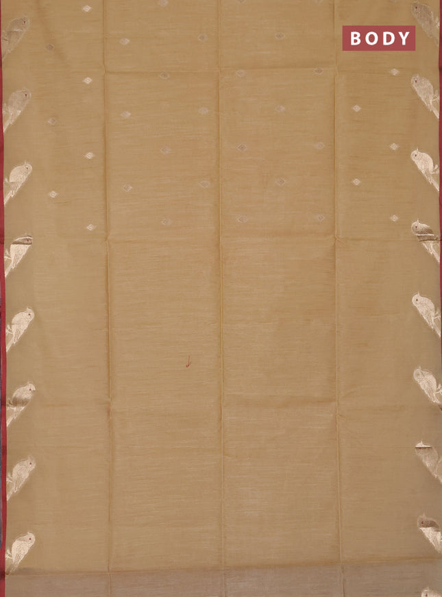 Semi dupion saree beige and maroon with allover thread & zari woven buttas and zari woven butta border