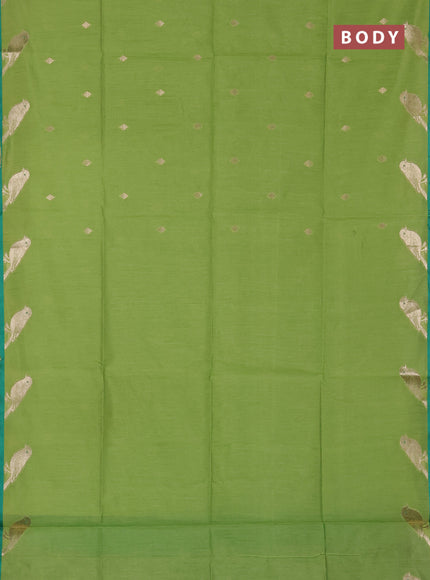 Semi dupion saree light green and green with allover thread & zari woven buttas and zari woven butta border