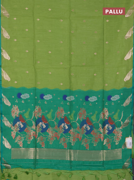 Semi dupion saree light green and green with allover thread & zari woven buttas and zari woven butta border