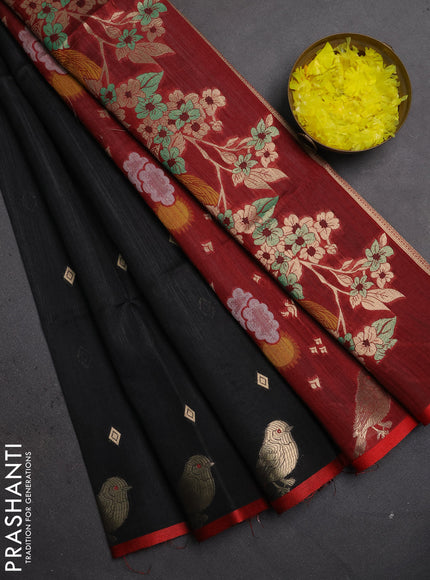 Semi dupion saree black and maroon with allover thread & zari woven buttas and zari woven butta border
