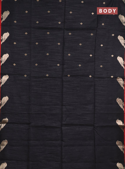 Semi dupion saree black and maroon with allover thread & zari woven buttas and zari woven butta border