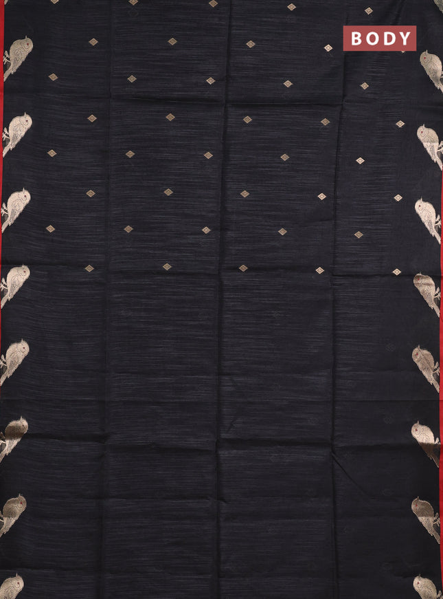 Semi dupion saree black and maroon with allover thread & zari woven buttas and zari woven butta border