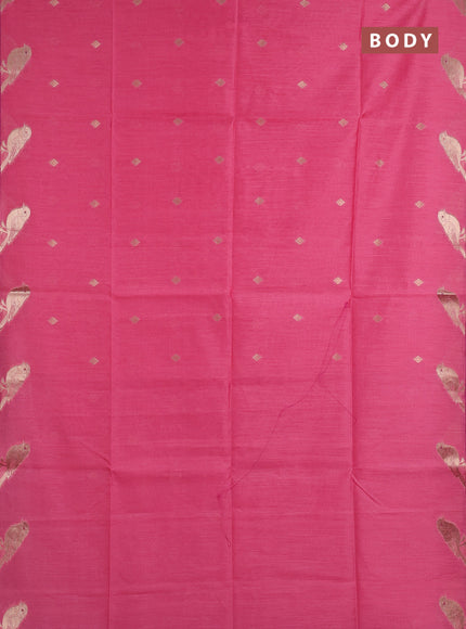 Semi dupion saree pink and magenta pink with allover thread & zari woven buttas and zari woven butta border