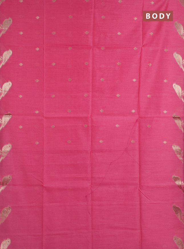 Semi dupion saree pink and magenta pink with allover thread & zari woven buttas and zari woven butta border