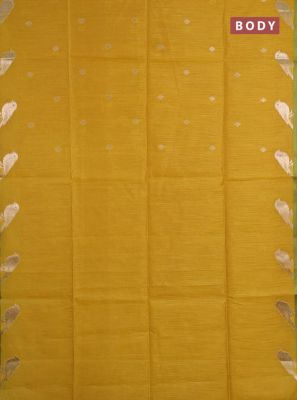 Semi dupion saree mustard yellow and light green with allover thread & zari woven buttas and zari woven butta border