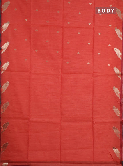 Semi dupion saree red and maroon with allover thread & zari woven buttas and zari woven butta border