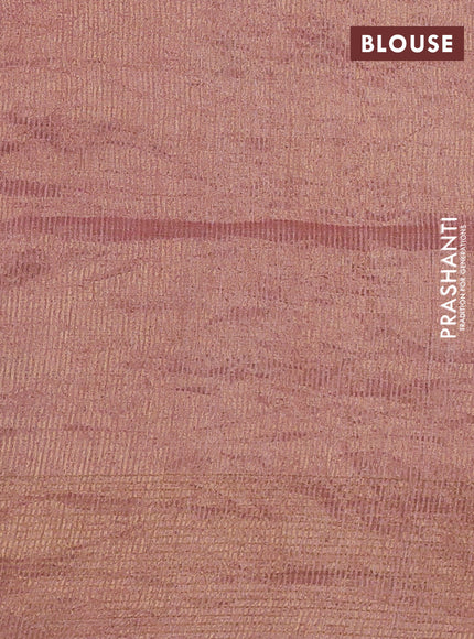 Pure tussar silk saree pastel peach with floral embroidery buttas and zari woven checked border