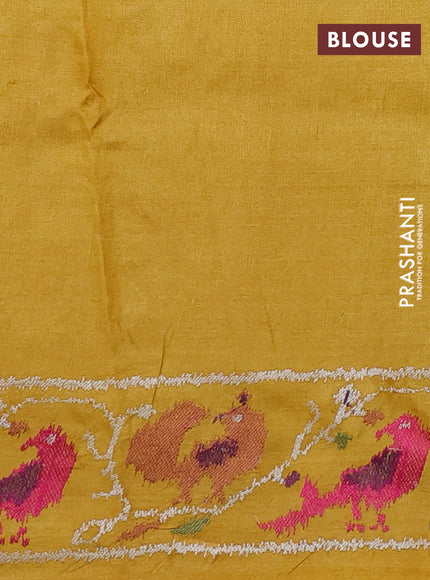 Pure tussar silk saree mustard yellow with allover small checks & buttas and ikat embroidery border