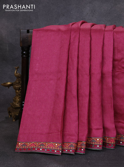 Pure tussar silk saree wine shade and green with allover thread weaves and mirror embroidery border