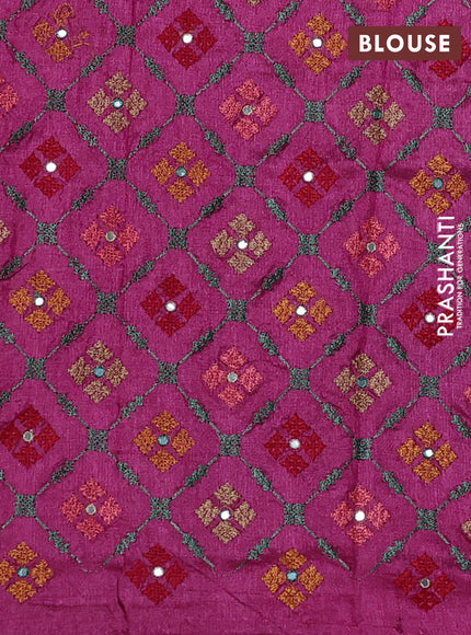 Pure tussar silk saree wine shade and green with allover thread weaves and mirror embroidery border