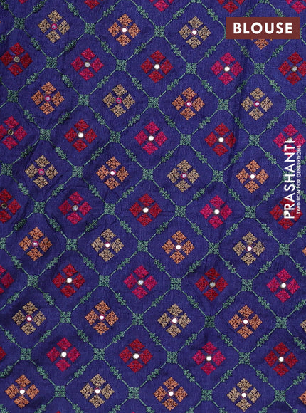Pure tussar silk saree blue and maroon with allover thread weaves and mirror embroidery border
