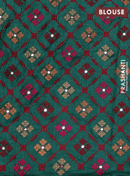 Pure tussar silk saree green and maroon with allover thread weaves and mirror embroidery border
