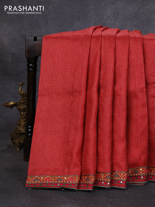 Pure tussar silk saree maroon with allover thread weaves and mirror embroidery border