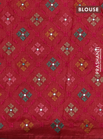 Pure tussar silk saree maroon with allover thread weaves and mirror embroidery border
