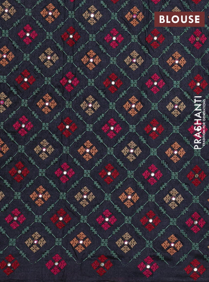 Pure tussar silk saree black and maroon with allover thread weaves and mirror embroidery border