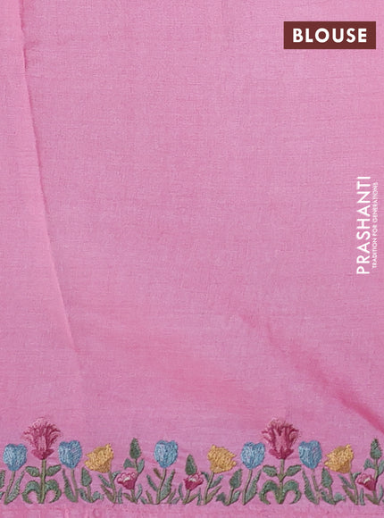 Pure tussar silk saree light pink with embroidery buttas and floral embroidery border