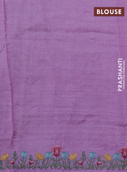 Pure tussar silk saree lavender with embroidery buttas and floral embroidery border
