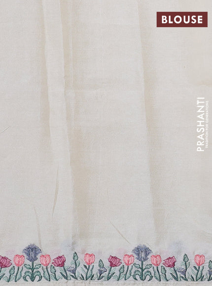Pure tussar silk saree cream with embroidery buttas and floral embroidery border