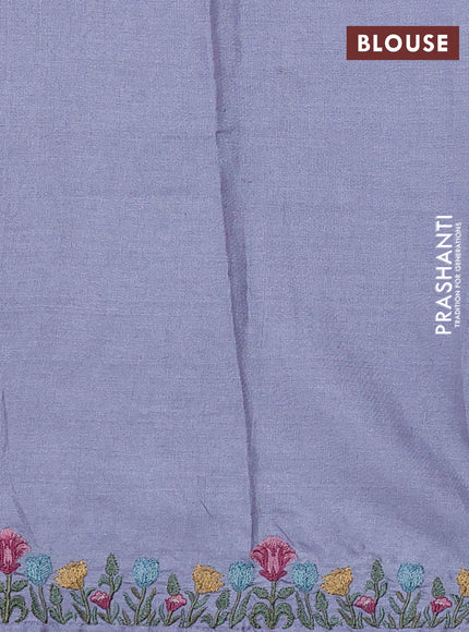 Pure tussar silk saree lavender shade with embroidery buttas and floral embroidery border