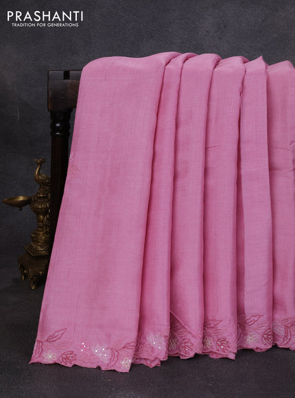 Pure tussar silk saree lotus pink with embroidery buttas and floral embroidery border
