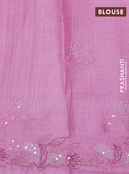 Pure tussar silk saree lotus pink with embroidery buttas and floral embroidery border