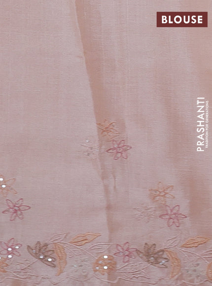 Pure tussar silk saree mild peach with embroidery buttas and floral embroidery border