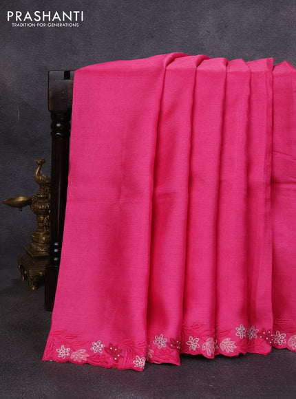 Pure tussar silk saree pink with embroidery buttas and floral embroidery border
