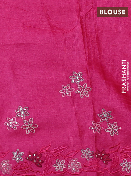 Pure tussar silk saree pink with embroidery buttas and floral embroidery border