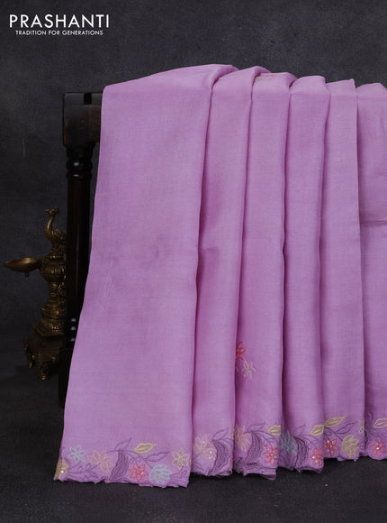 Pure tussar silk saree lavender with embroidery buttas and floral embroidery border
