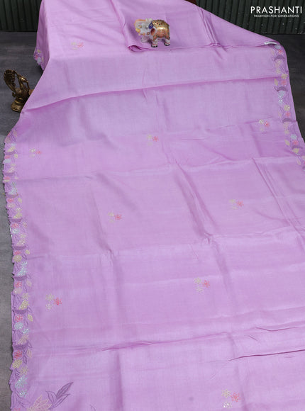 Pure tussar silk saree lavender with embroidery buttas and floral embroidery border