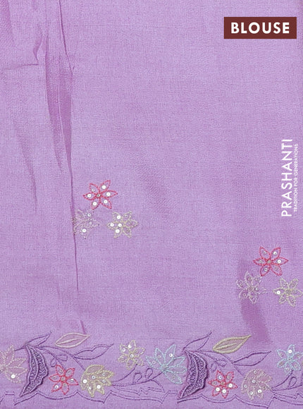 Pure tussar silk saree lavender with embroidery buttas and floral embroidery border