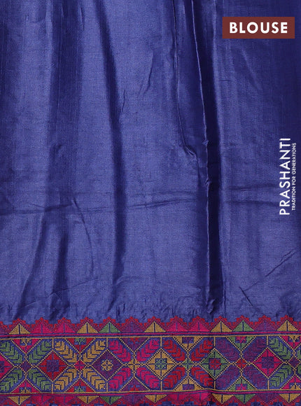 Pure tussar silk saree navy blue with embroidery buttas and embroidery border