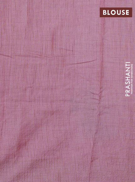 Pure tussar silk saree light pink with floral embroidery buttas and checked border