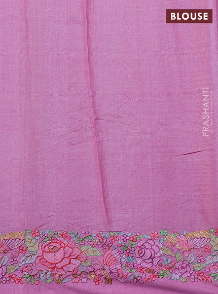 Pure tussar silk saree mauve pink with allover zari weaves and embroidery border